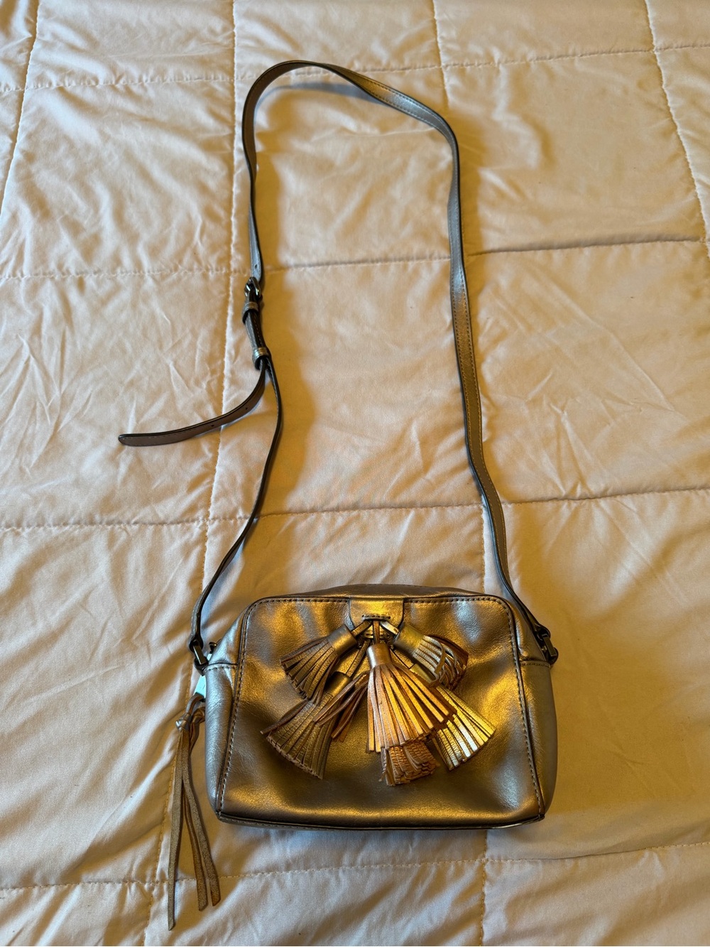 Rebecca Minkoff Mini Sofia Metallic Silver Tassel Crossbody Bag